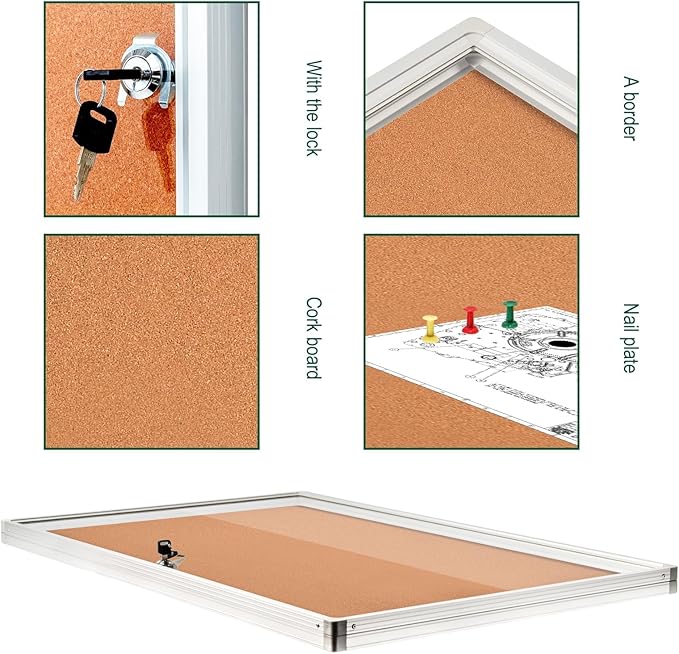 BIBOC EnclosedCork Bulletin Board 36x24 inch Lockable Cork Noticeboard Display - Image 2