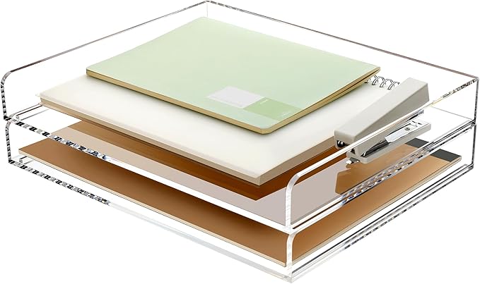 2 Pack- Stackable Paper Letter Tray, A4 File Tray Desk Organizer, Acrylic Desk by SANRUI