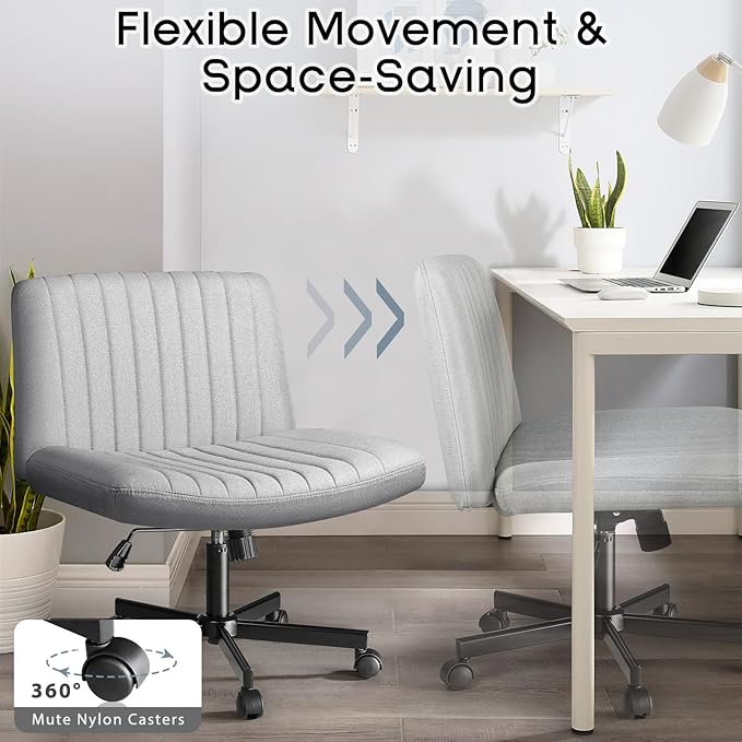 PUKAMI Criss Cross Chair with Wheels, Fabric Padded Armless Cross Legged Office - Image 4
