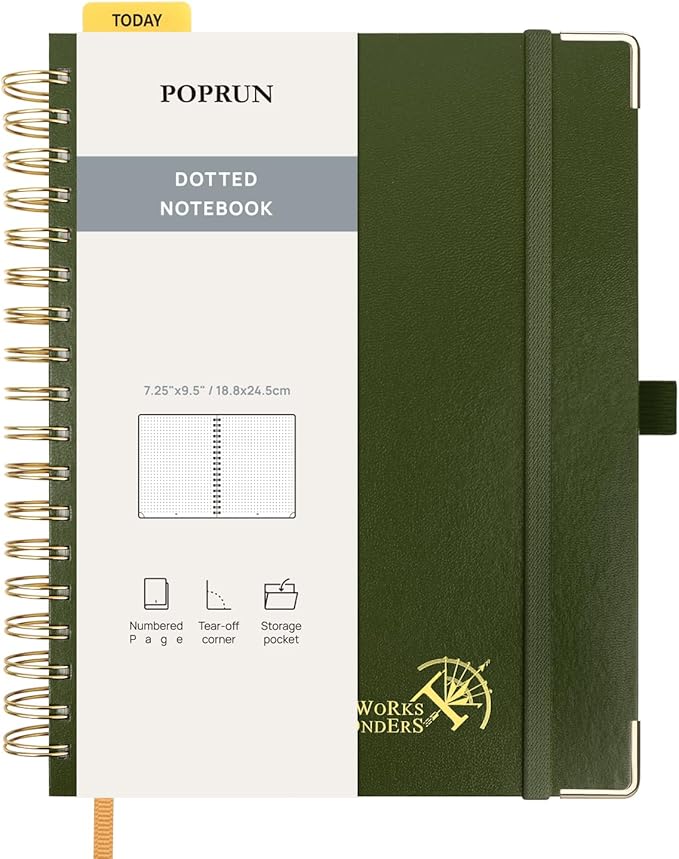 POPRUN Spiral Bullet Dotted Journal Notebook, 7-1/4" x 9-1/2" by POPRUN