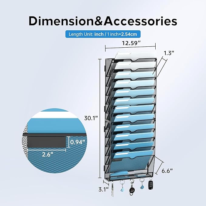 SUPEASY 13-Tier Wall File Organizer, Wall File Holder - Image 4