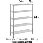 Regal Altair 18" Deep x 54" Wide x 74" Height Wire Shelving Kit | 5-Tier | NSF - Image 3