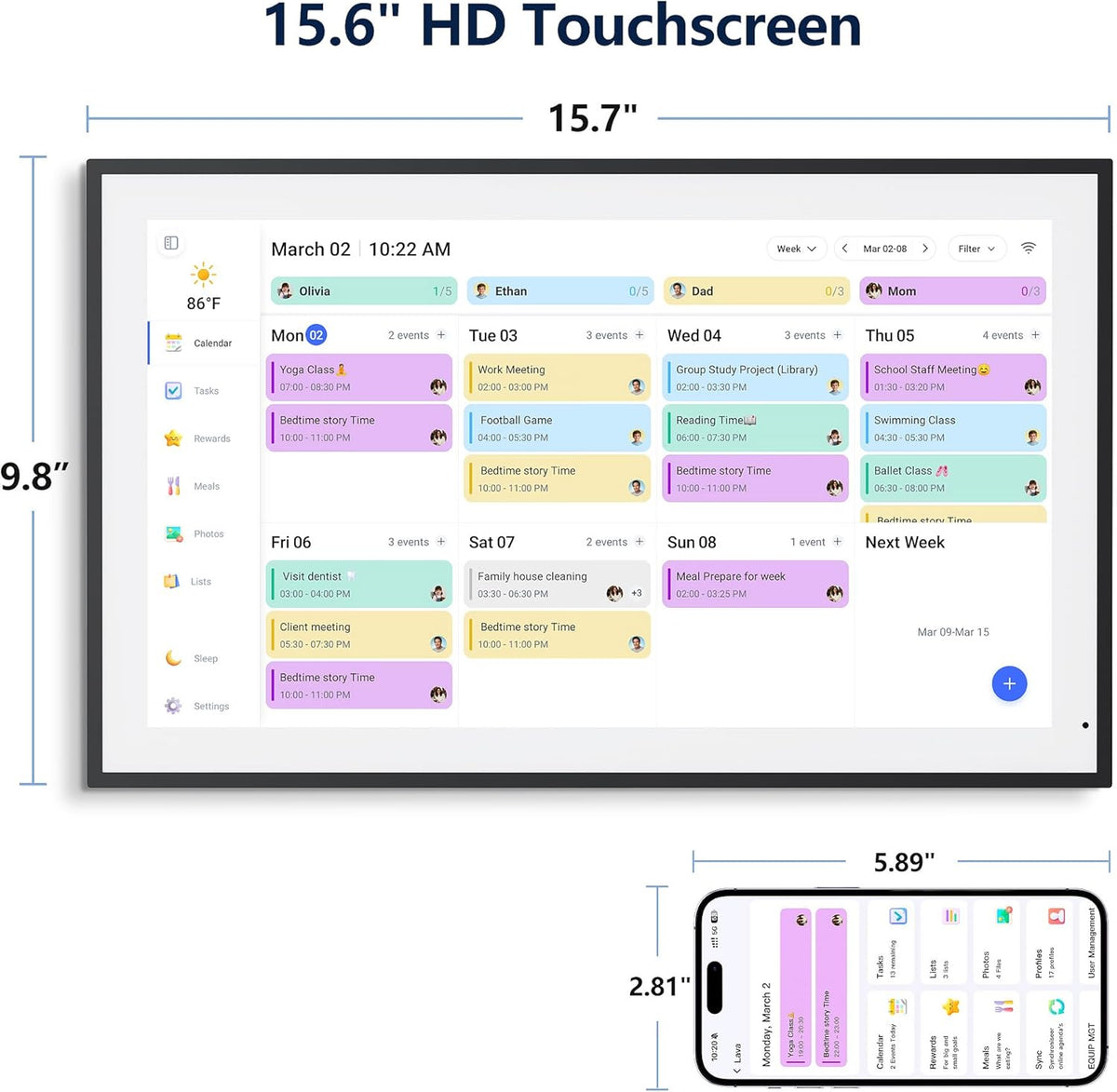 Digital Calendar, 15.6 Inch Wall Planner Electronic Calendar & Chore Char...
