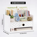 desk organizer with drawer, countertop bill mail organizer, side view