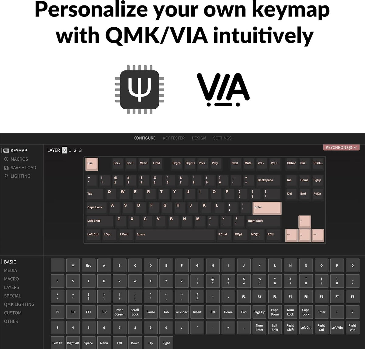 Keychron Q3 QMK/VIA Wired Custom Mechanical Keyboard, Full Aluminum TKL Layou...