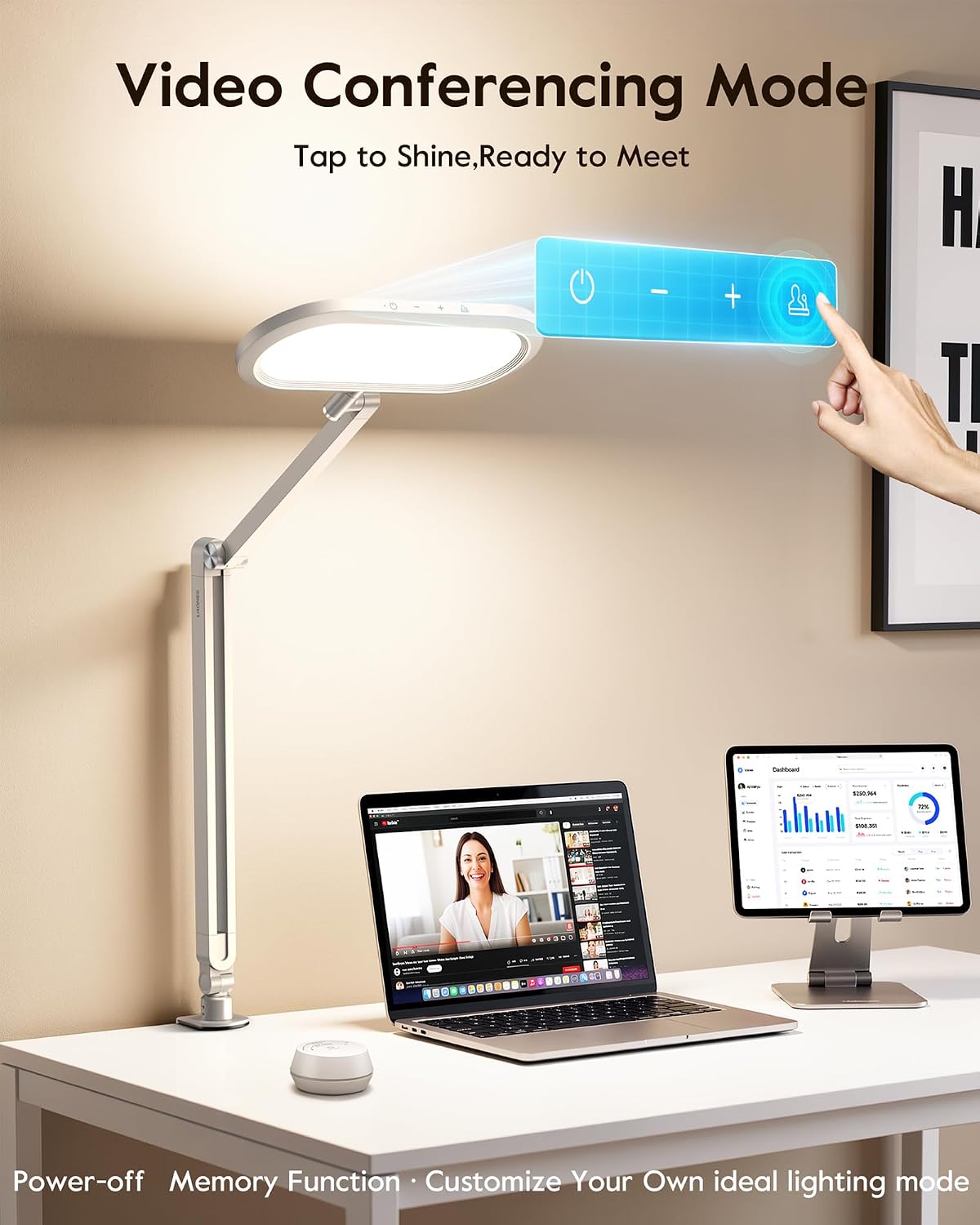 LitONES LED Desk Lamp with Clamp and Stepless Remote, Dual-Sided Soft Light