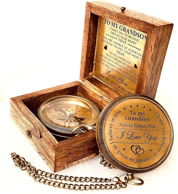 Gift for Grandson Brass Compass Engraved Quote | Memory Present to My Grandson by aladean