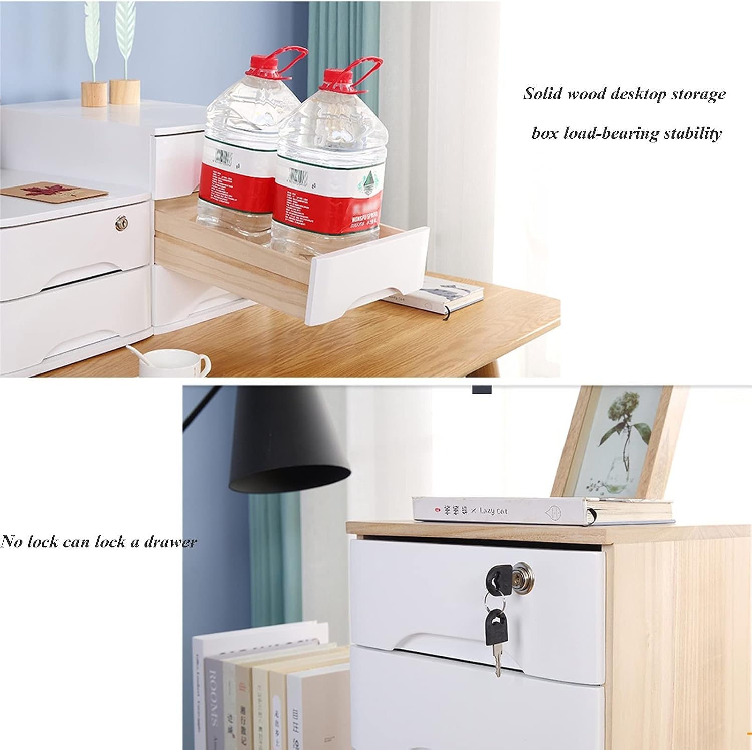 Lockable Solid Wood Flat File Cabinet for Office Suppliesa4/Receipt Orga with 1 Drawer Desktop Storage Box Durable Filing Solution (D-2 Drawers)