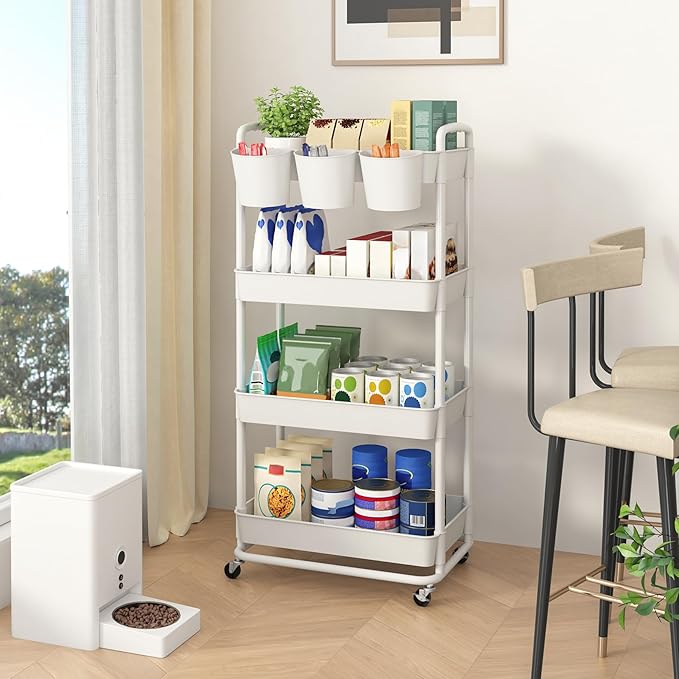 JIUYOTREE 4-Tier Plastic Rolling Storage Cart Utility Cart - Image 4