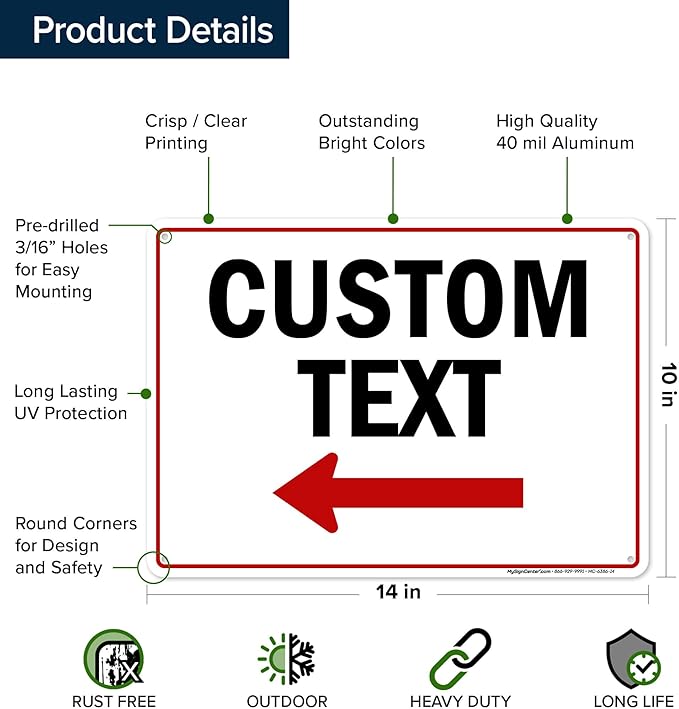 Custom Arrow, Custom Directional Sign, Left Arrow, 10x14 Inches, Rust Free .040 - Image 6