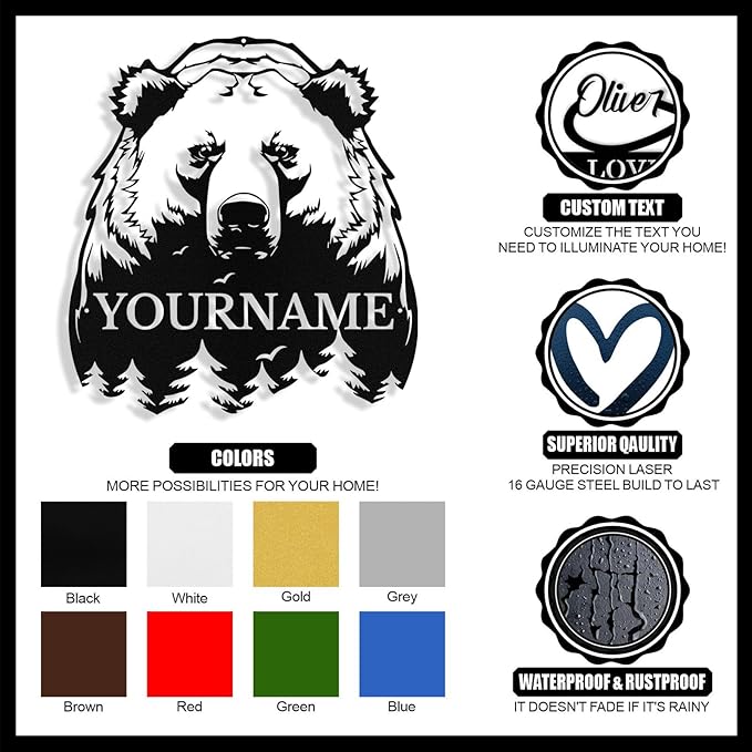 Custom Bear Metal Sign, Custom Bear Metal Wall Art Decor, Personalized Last - Image 4