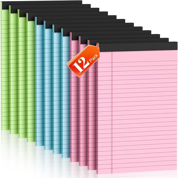 Nichela Legal Pads 5x8 12 Pack Note Pads College Ruled Notepad Pink/Green/Blue by Nichela
