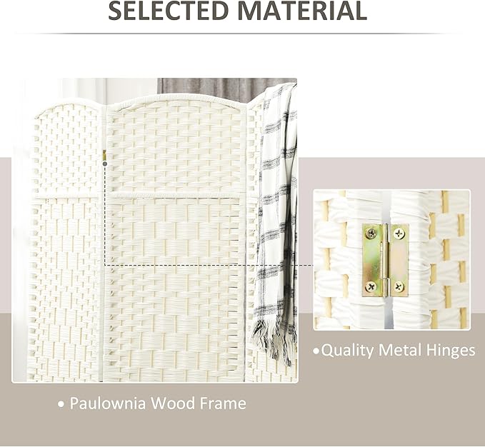 HOMCOM 4 Panel Room Divider, Hand-Woven Freestanding Wall Partition - Image 5