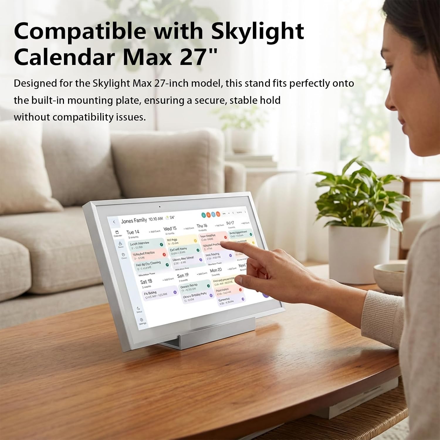 Compatible with Skylight Calendar Stand, Freestanding Desk Mount Holder for Skylight Calendar Max 27 Inch, Desktop Holder, Stable Base for Digital Calendar, Tool-Free Wall Mount Alternative (White)