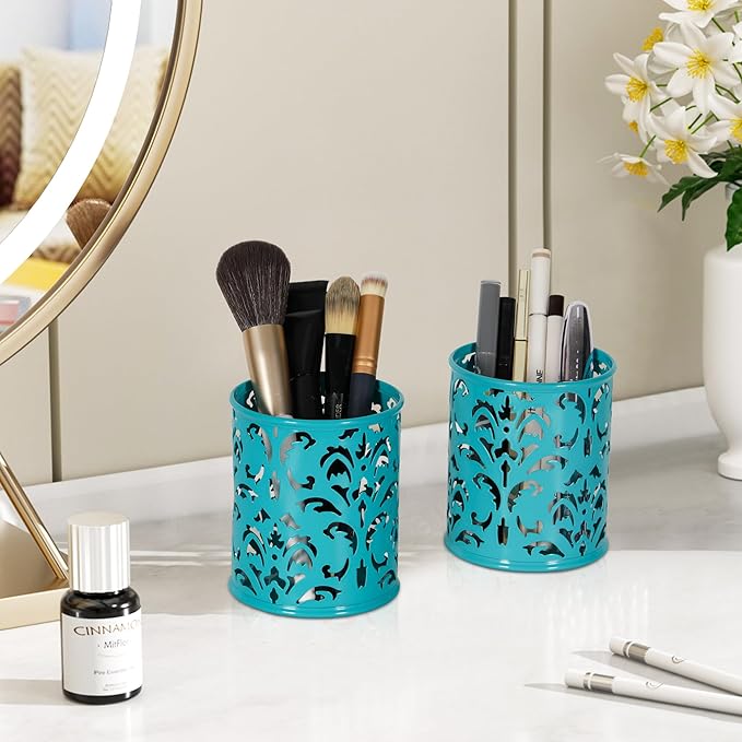 EasyPAG Teal Pen Holder for Desk, 2 Pack Round Pen Organizer, Brush Holder for - Image 8