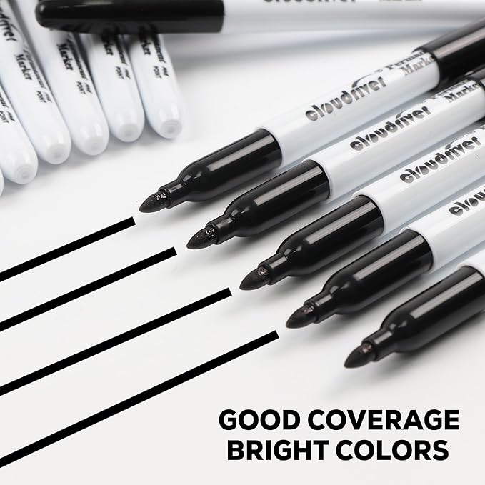 cloudriver Black Permanent Markers Fine Tip, 60 Packs Permanent Markers Bulk - Image 5