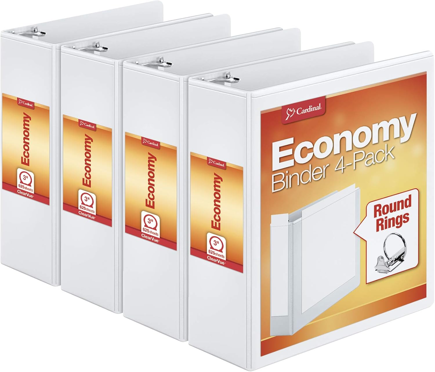 Cardinal Economy 3 Ring Binders, 2 Inch and 3 Inch, Black and White, Presentation View, Nonstick, PVC Free, 4 Pack Bundle (79522 + 00430)