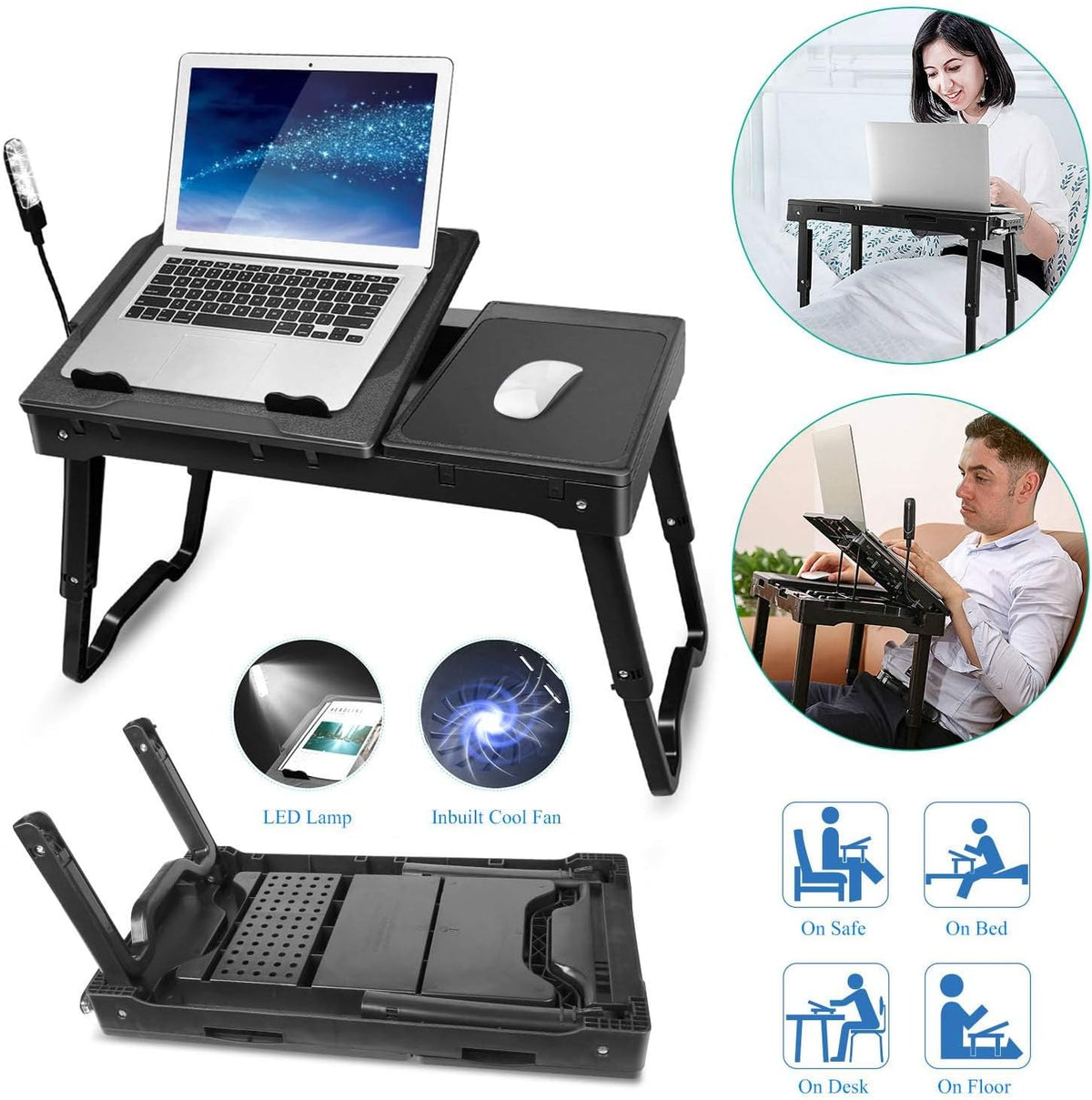 Imountek Adjustable Laptop Table with Cooling Fans, Mouse Pad, and LED Light ...