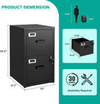sisesol 2 drawer file cabinet with lock,narrow vertical, close-up detail