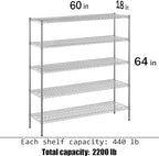 Regal Altair 18" Deep x 60" Wide x 64" Height Wire Shelving Kit | 5-Tier | NSF - Image 3