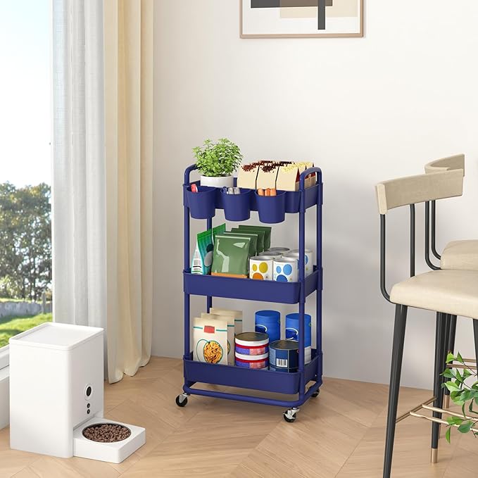JIUYOTREE 3-Tier Plastic Rolling Storage Cart Utility Cart - Image 4