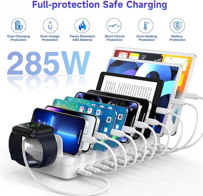 285W Charging Station for Multiple Devices, 10 Ports Fast Multi-Device Charger - Image 5