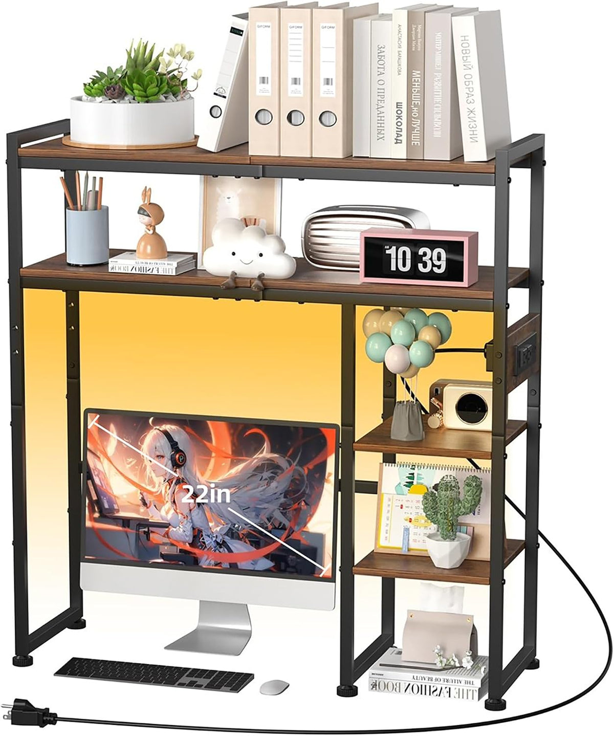 Aetheris Desktop Organizer Shelf, 30" Wooden Office Storage Rack with Ou...