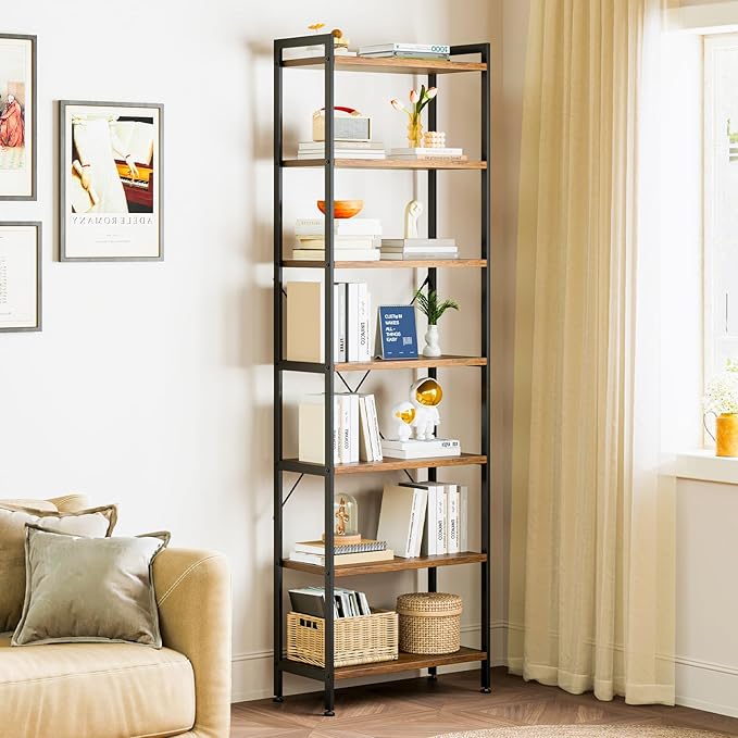 Casaottima Book Shelf, 7 Tier Tall Bookshelf, Modern Wood Bookcase Shelves - Image 3
