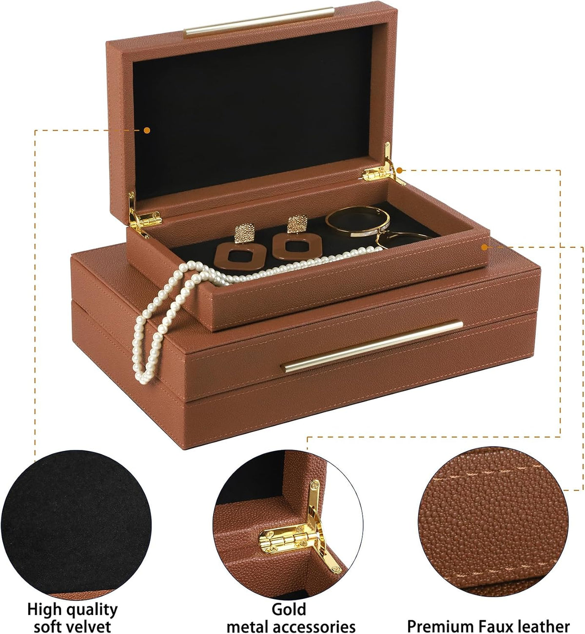 HofferRuffer Faux Leather Decorative Boxes Set of 2, Large Nesting Keepsake B...