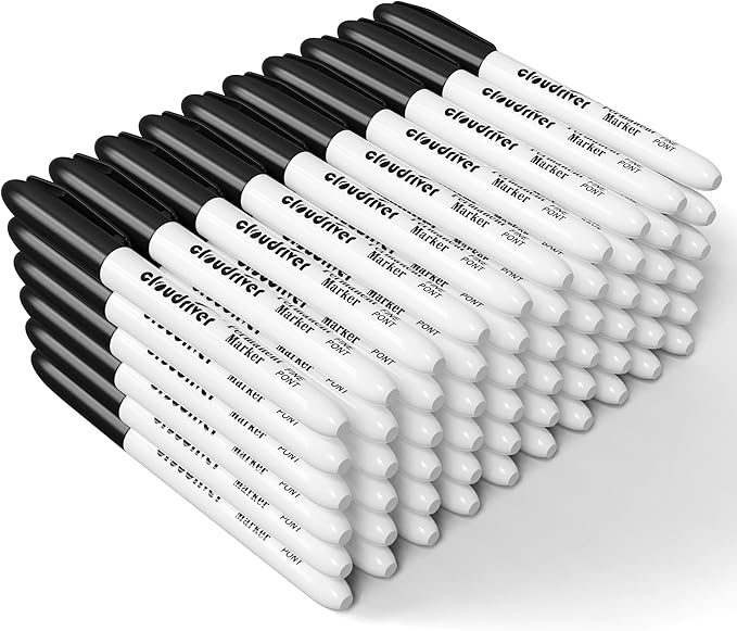 cloudriver Black Permanent Markers Fine Tip, 60 Packs Permanent Markers Bulk by cloudriver