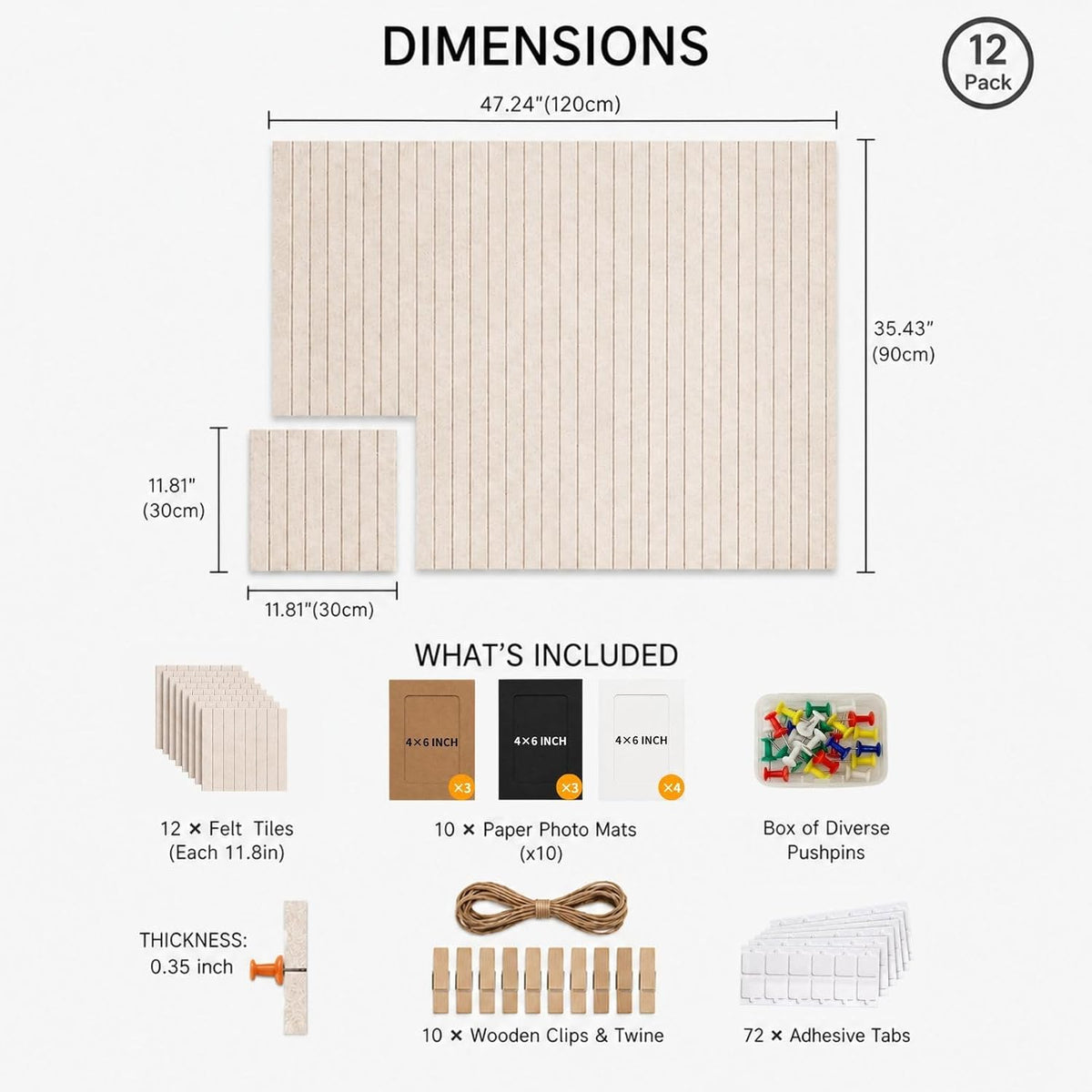 48" x 36" Large Felt Bulletin Board Tiles 12 Pack Corkboard Oatmeal