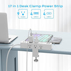Flat Plug Desk Clamp Power Strip 10FT, 24W Total Charging Station, Desk Edge - Image 2