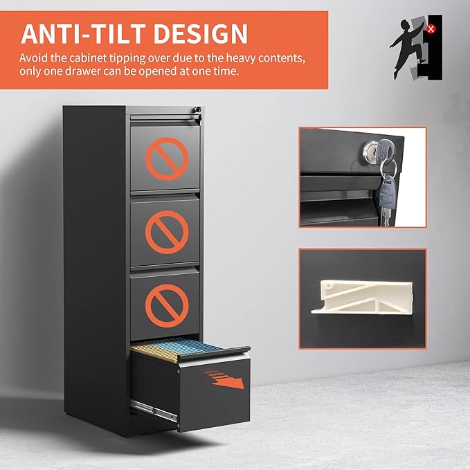 IKIMI 4 Drawer Locking File Cabinet - Image 7