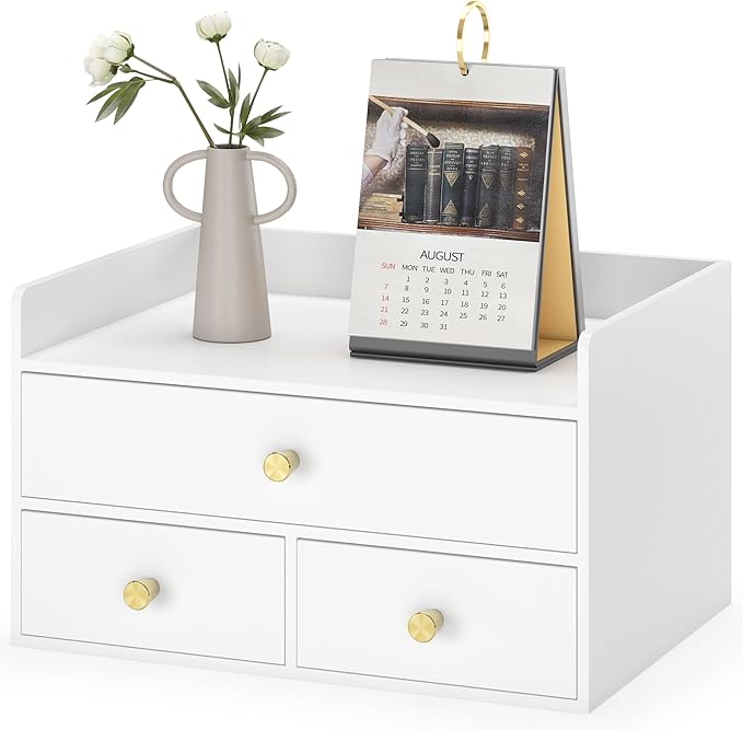 Bamboo Desk Organizer with Drawers Wooden Desktop Storage Drawers by Unknown