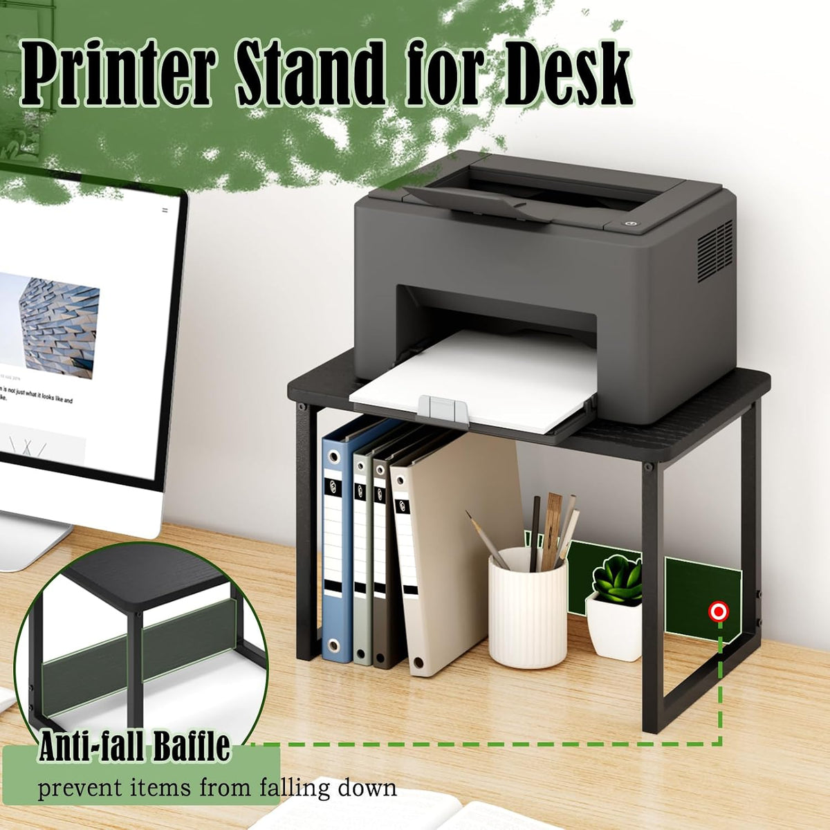 Printer Stand for Desk, 17.1"x12.4" Desktop Printer Stand Shelf Org...
