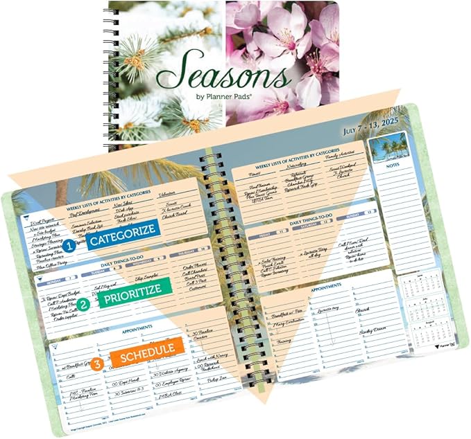 Planner Pad Spiral Bound 3-Tier Funnel Down 12 Month Organizer, July 2025 – by PlannerPad