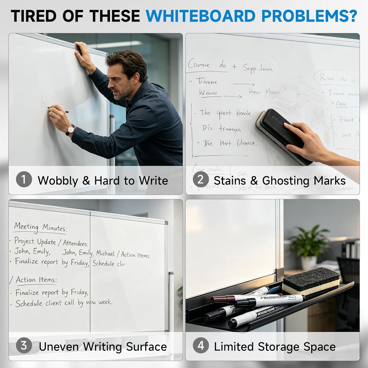 Mobile Rolling Whiteboard on Wheels 48" x 36" Double-Sided Magnetic