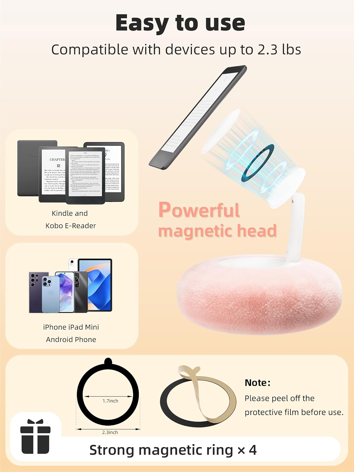 VoltifyMax Magnetic Kindle Holder with Page Turner, Cozy Pillow Kindle Stand ...