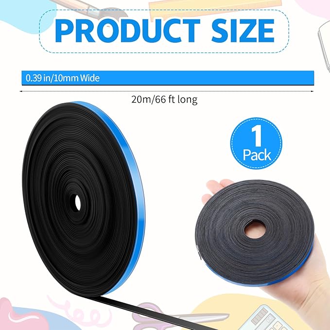 AmazingSpark Magnetic Tape Roll Thin Strips, 0.39 Inch x 66 Feet Magnetic Board - Image 2