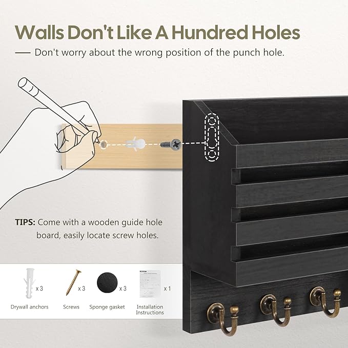 FifthQuarter Key Holder for Wall: Easy Mounted Key Rack and Mail Organizer - Image 4