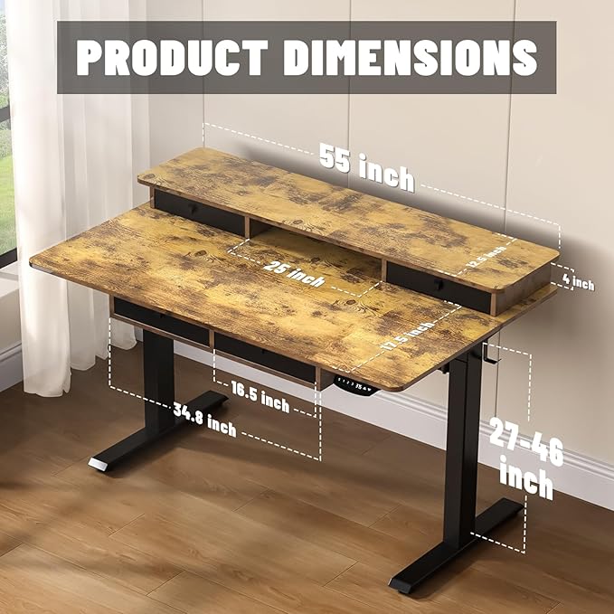 ExaDesk 55 * 30 Inches Electric Standing Widened Desk Adjustable Height - Image 3