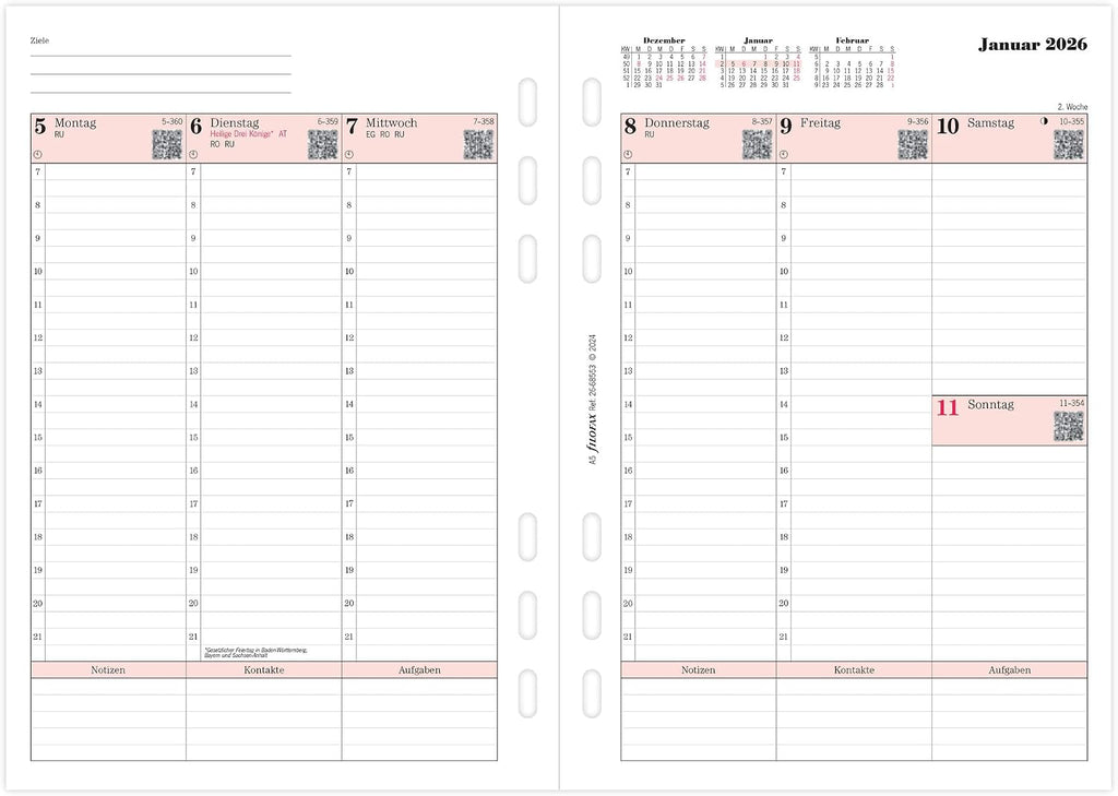 Filofax Calendar A5 Prof.1 Week on 2 Pages (German) 2026