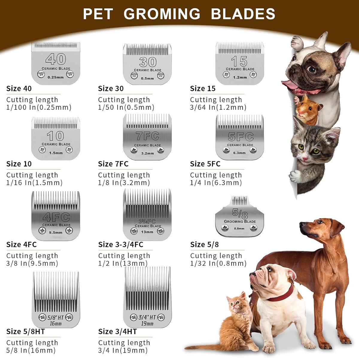 Detachable Ceramic Pet Blades Compatible with Andis & Oster A5 Grooming