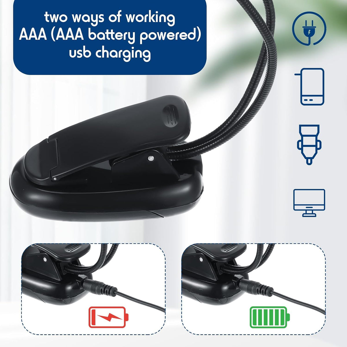 Rossesay 10 Pcs LED Music Stand Clip on Book Light USB Battery Operated