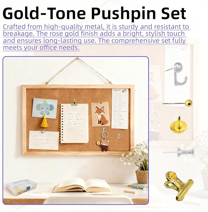 505 Pcs Push Pins Set 5 Style Thumb Tacks Decorative Push Pins Gold Metal Thumb - Image 3