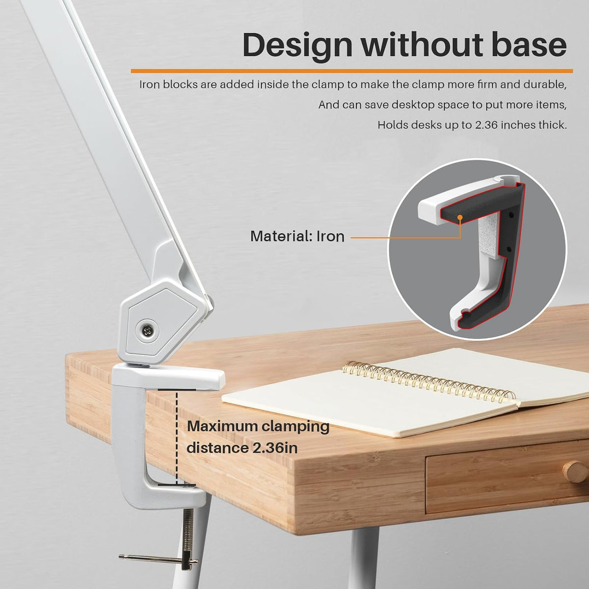 32-Inch LED Architect Desk Lamp with Clamp, 50W 4500LM, White