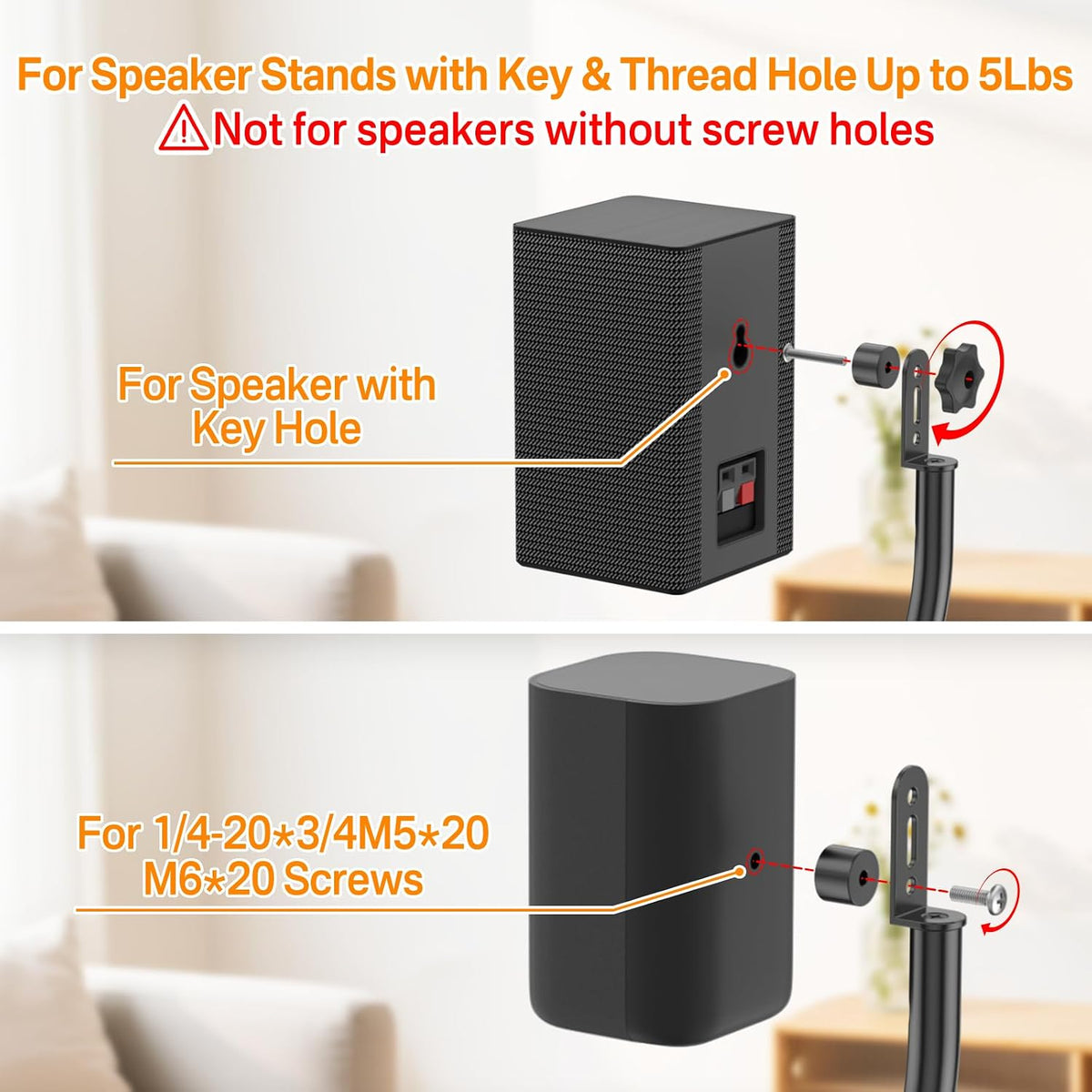 Speaker Stand Pair and Wall Mounts for Rear Speakers WR Keyhole&Thread Hole