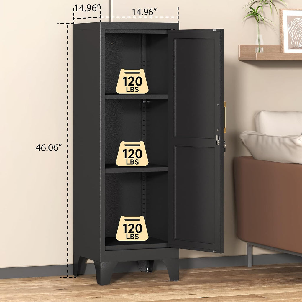46" H Metal Locker Cabinet, Small Locker with Door and 2 Adjustable Shelf | Locker Cabinet with Adjustable Leveling Feet for Home, Bedroom, Office,Gym Assembly Required