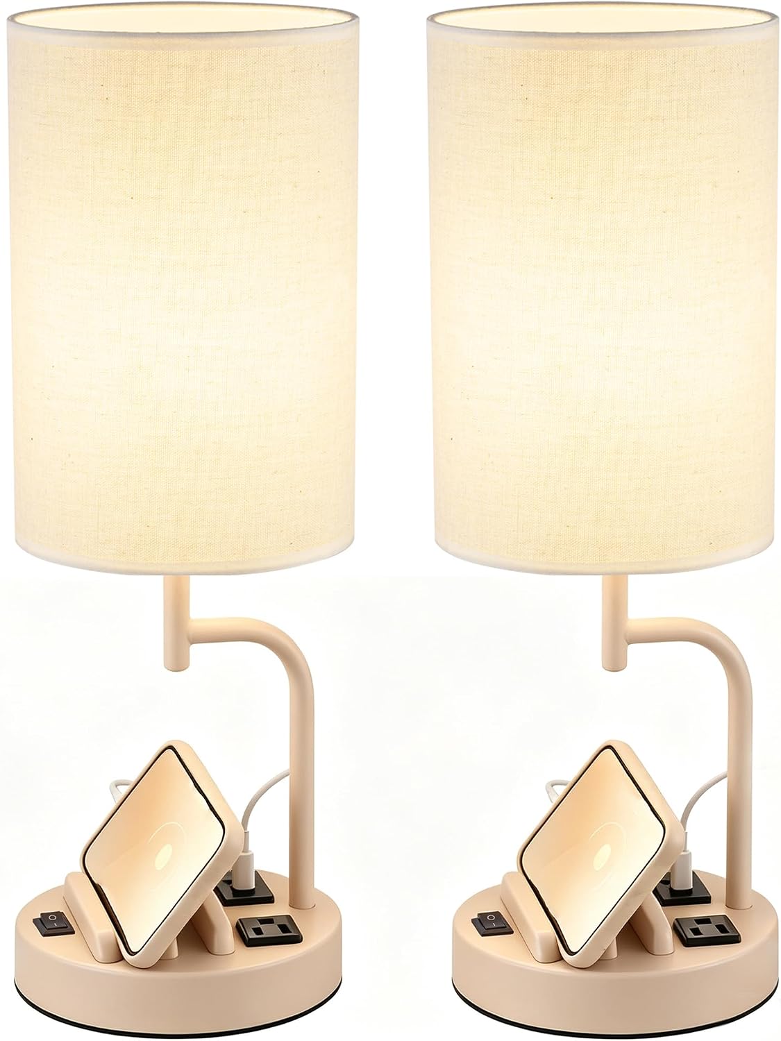 Dreamholder 2 Pack Table Lamp, Bedside Lamp with 3 USB Charging Ports & A...