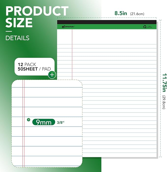 KAISA Legal Notepads 8.5"x11.75"，12pads note pads Writing Pads Recycled Paper - Image 2